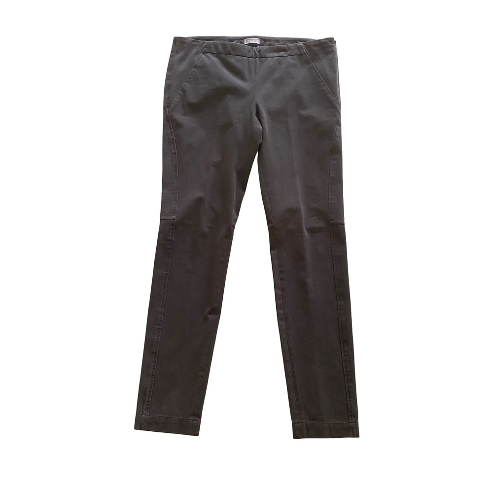 Brunello Cucinelli Charcoal Grey Slim Stretch Trousers 6 Side Zip Made in Italy
